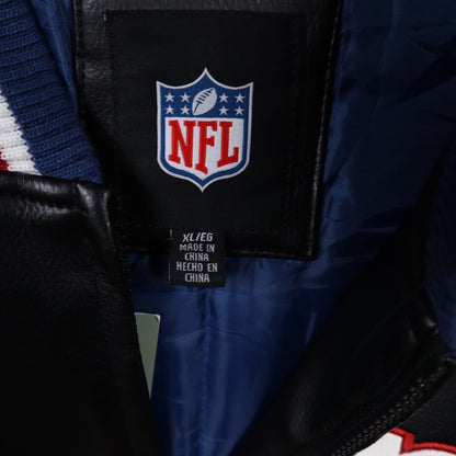 00s Black New York Giants Faux Leather Varsity Jacket 6507