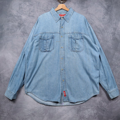 90s Light Blue Marlboro Country Store Denim Button Up Shirt 4818