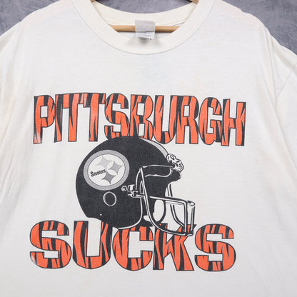 90s White Pittsburgh Sucks Cleveland Browns Shirt 6714