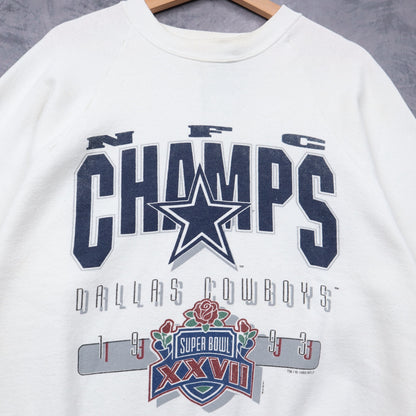 1993 White Dallas Cowboys NFC Champs Super Bowl XXVII Crewneck Sweatshirt 6678