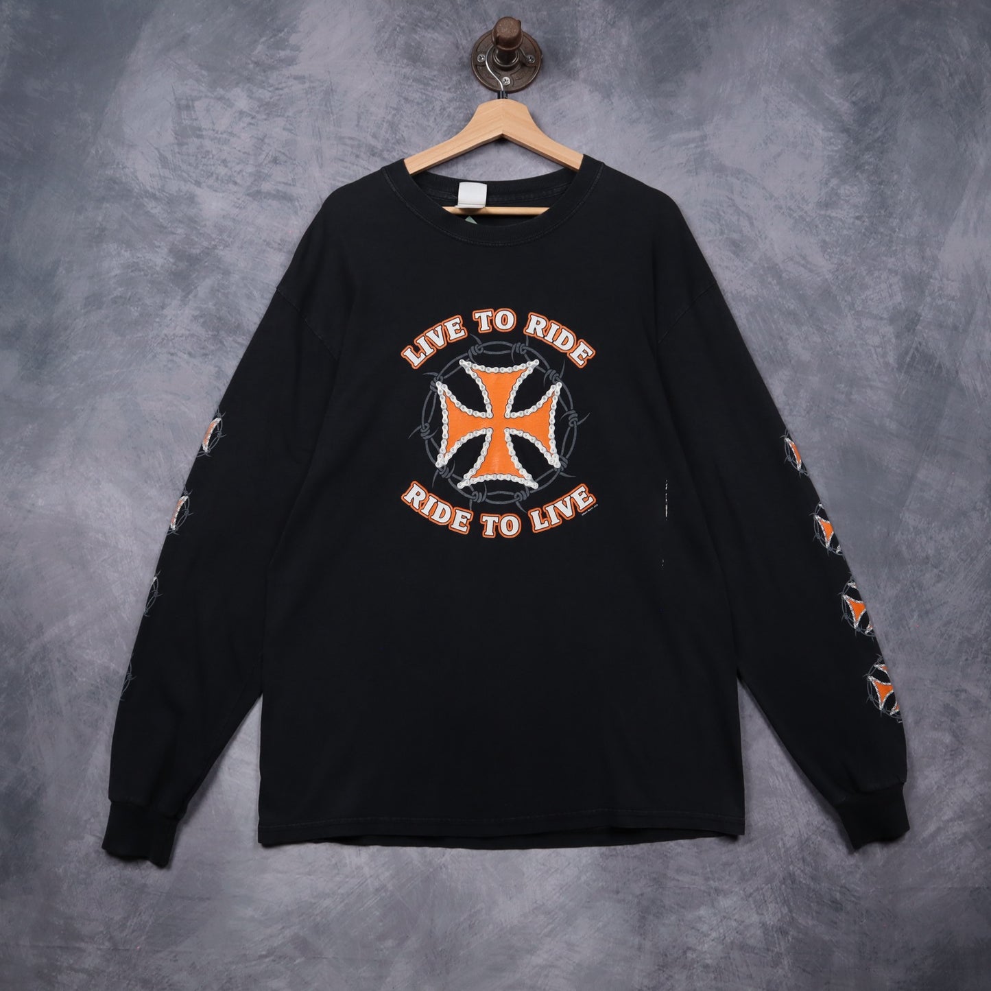 Early 2000s Black Live To Ride Iron Cross Long Sleeve Shirt 4991