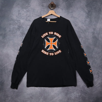 Early 2000s Black Live To Ride Iron Cross Long Sleeve Shirt 4991