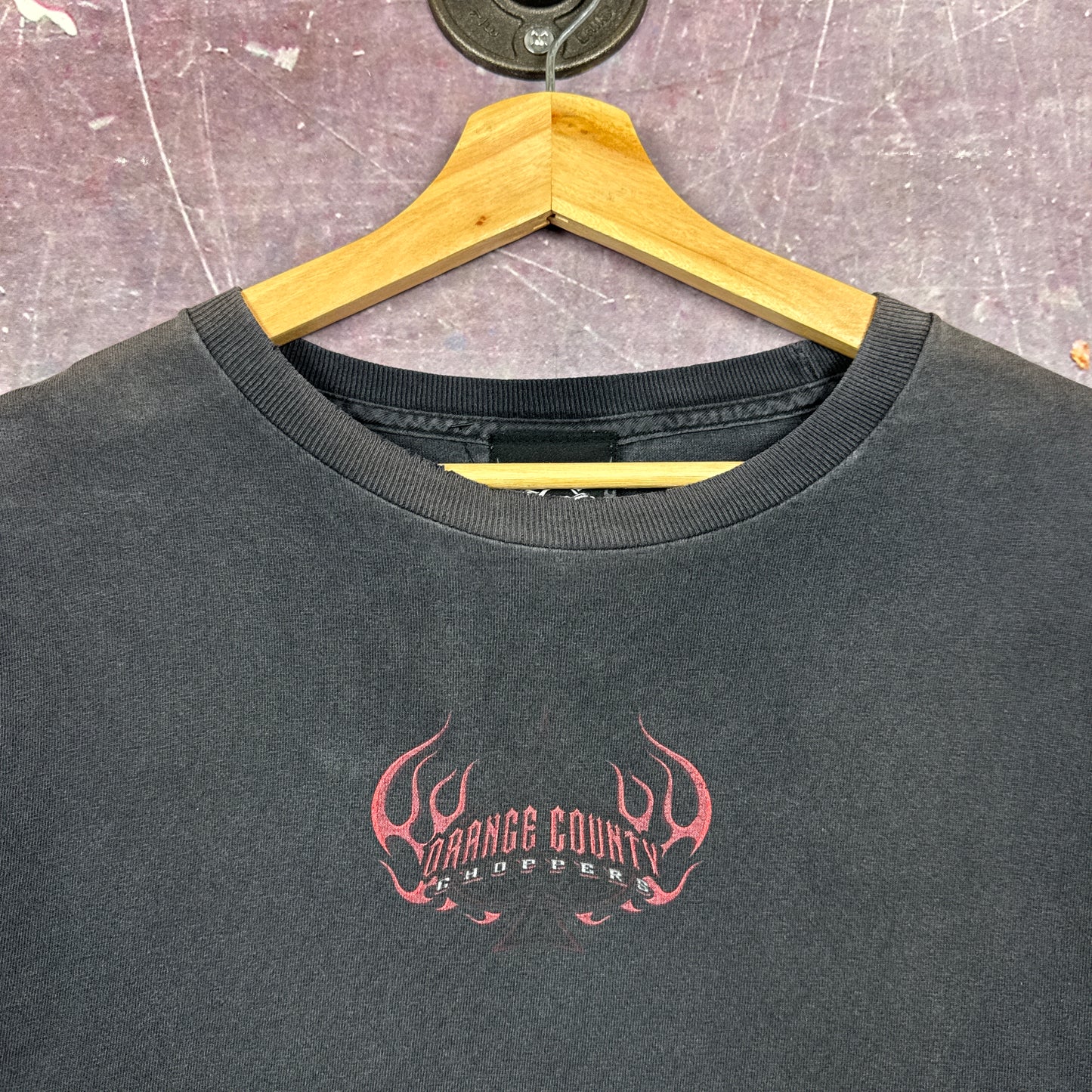 00s Faded Black Orange County Choppers Flame Sleeve Shirt 3048