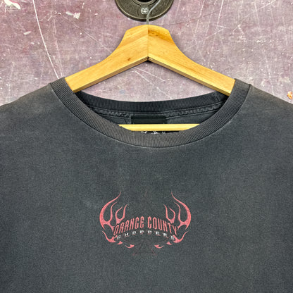 00s Faded Black Orange County Choppers Flame Sleeve Shirt 3048