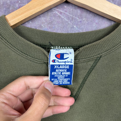 90s Faded Olive Green Champion Embroidered Logo Painter Crewneck Sweatshirt L 2691