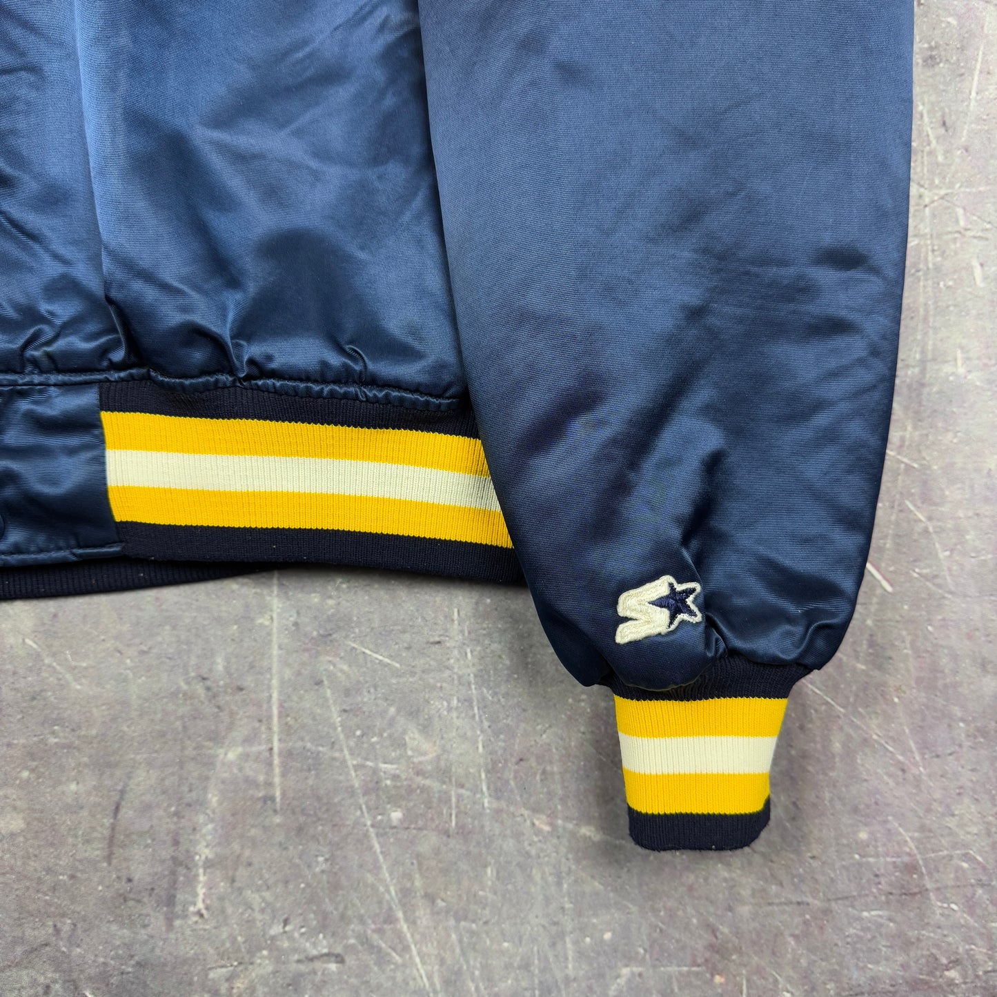 90s Blue Yellow Notre Dame Satin Start Bomber Jacket XL 1282