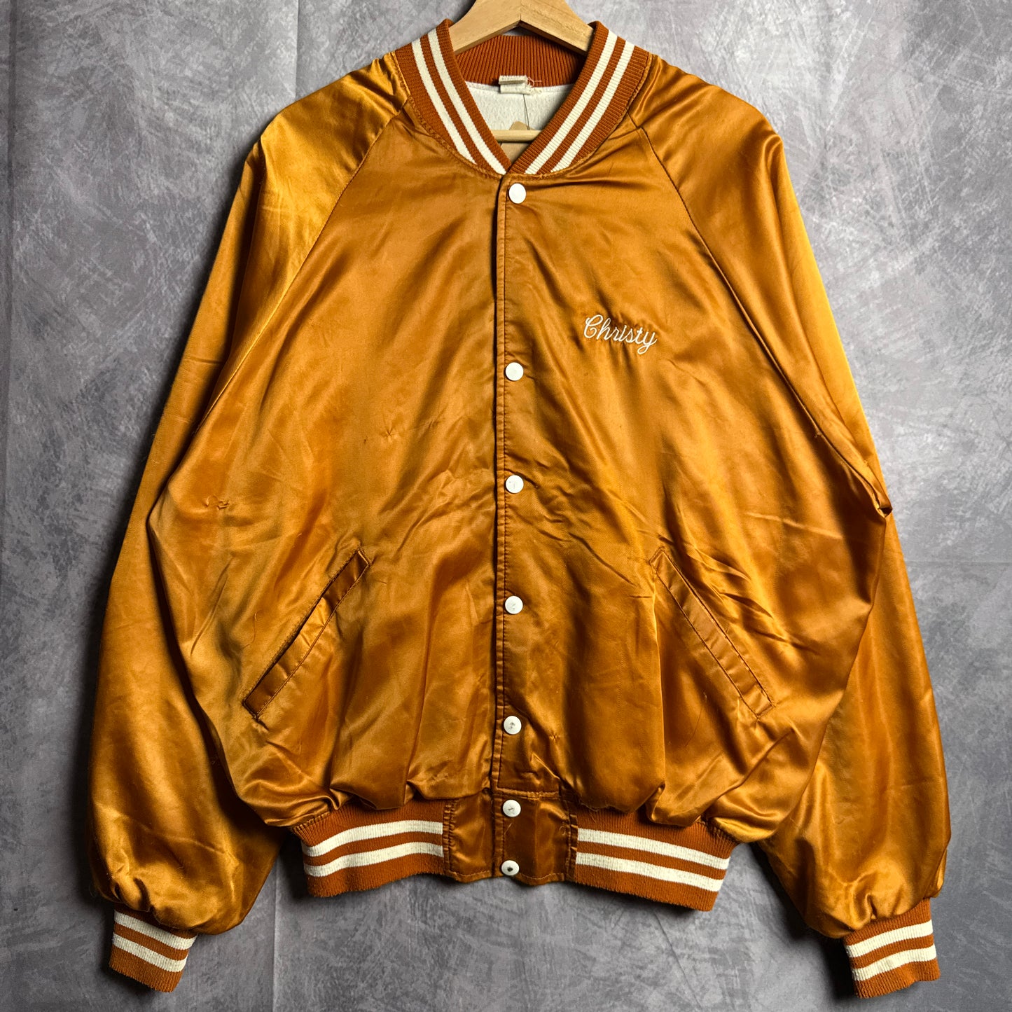 80s Orange Texas Longhorns Satin Bomber Jacket 4457