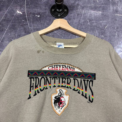 90s Tan Brown Cheyenne Frontier Days Cowboy Embroidered Crewneck Sweatshirt L 0064