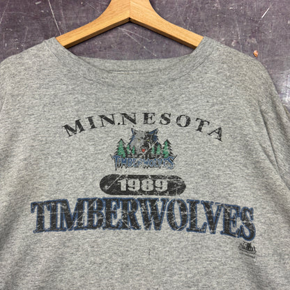 90s Light Gray Minnestota Timberwolves Graphic Long Sleeve Shirt XXL 1038