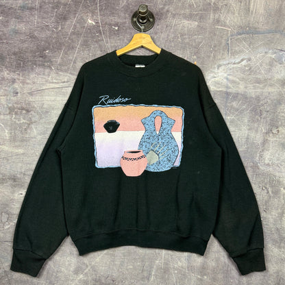 90s Black Ruidoso Art Painting Graphic Crewneck Sweatshirt L 0037