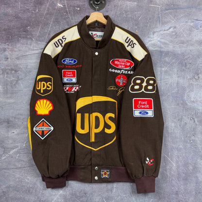 Early 00s Brown UPS Dale Jarret Nascar Racing Bomber Jacket XL 1256