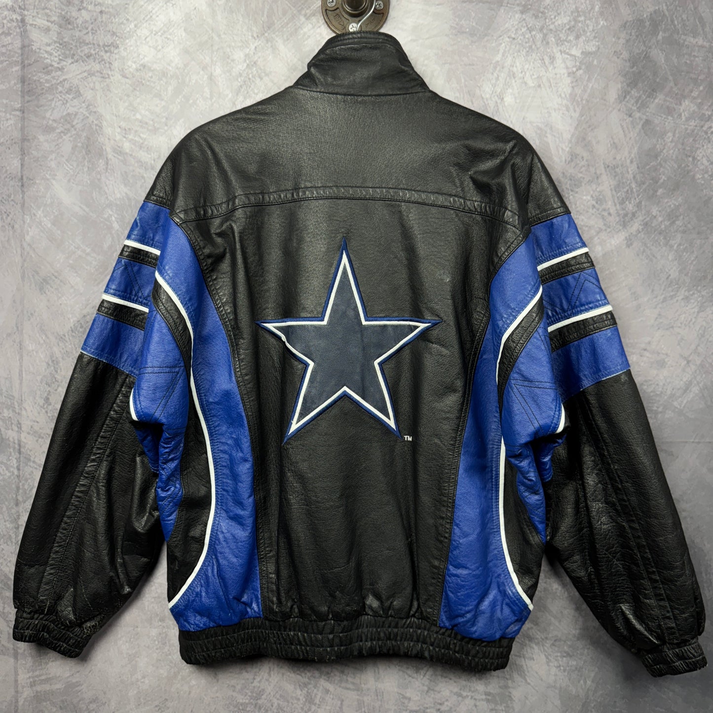 90s Black Dallas Cowboys Starter Leather Jacket 4089