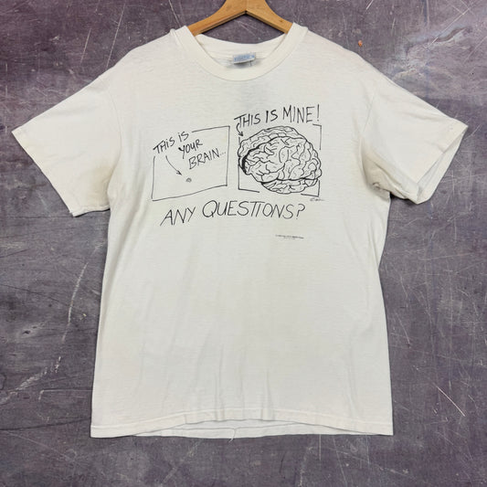 1994 White This Is Your Brain This Is Mine Graphic Shirt M 1018