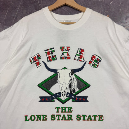 90s White Texas The Lone Star State Longhorn Skull Graphic Shirt XL 1072