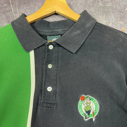 90s Black Green Boston Celtics Logo Embroidered Polo Shirt L 0936