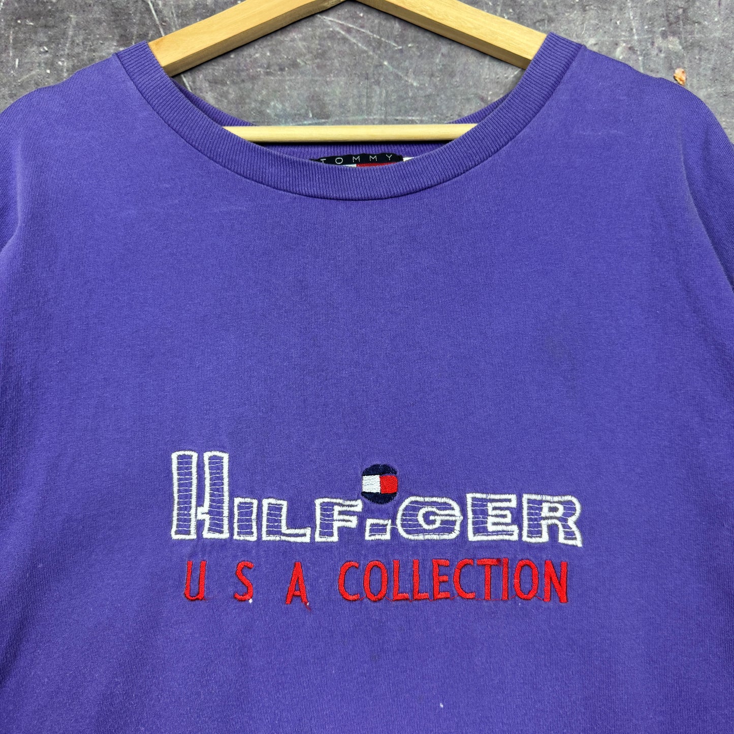 90s Purple Tommy Hilfiger Embroidered Logo Spellout Shirt XL 0821