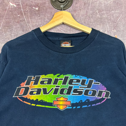 90s Navy Blue Harley Davidson Tie-Dye Sleeve Shirt 3052