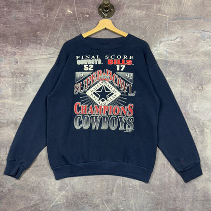 1993 Navy Blue Dallas Cowboys Super Bowl XXVII Champions Football Graphic Crewneck Sweatshirt M 1244