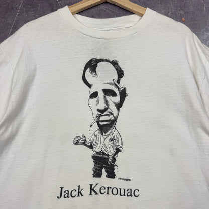 1988 White Jack Kerouac Smoking Big Head Art Graphic Shirt L 1039