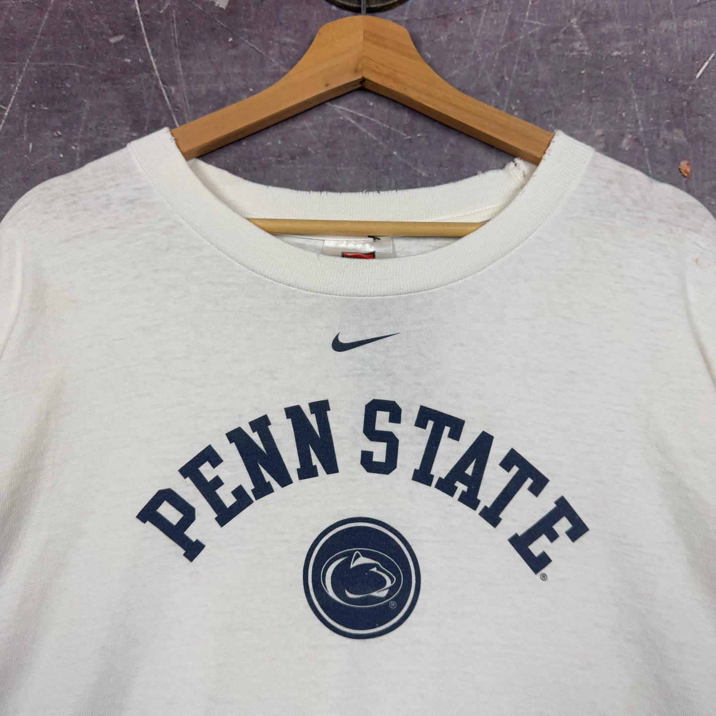 Early 00s White Nike Penn State Center Swoosh Long Sleeve Shirt XL 1011