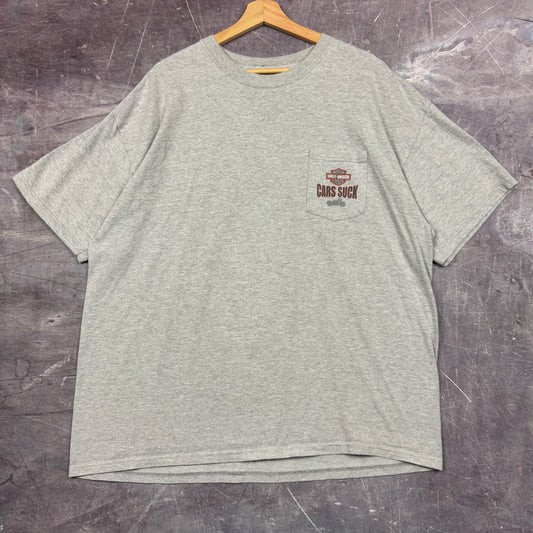 Early 00s Light Gray Cars Suck Harley Davidson Graphic Pocket Shirt XL 1034