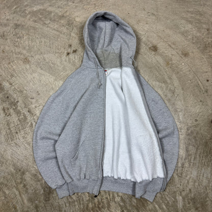 90s Light Gray Russell Blank Essential Zip Up Hoodie Boxy M AP42