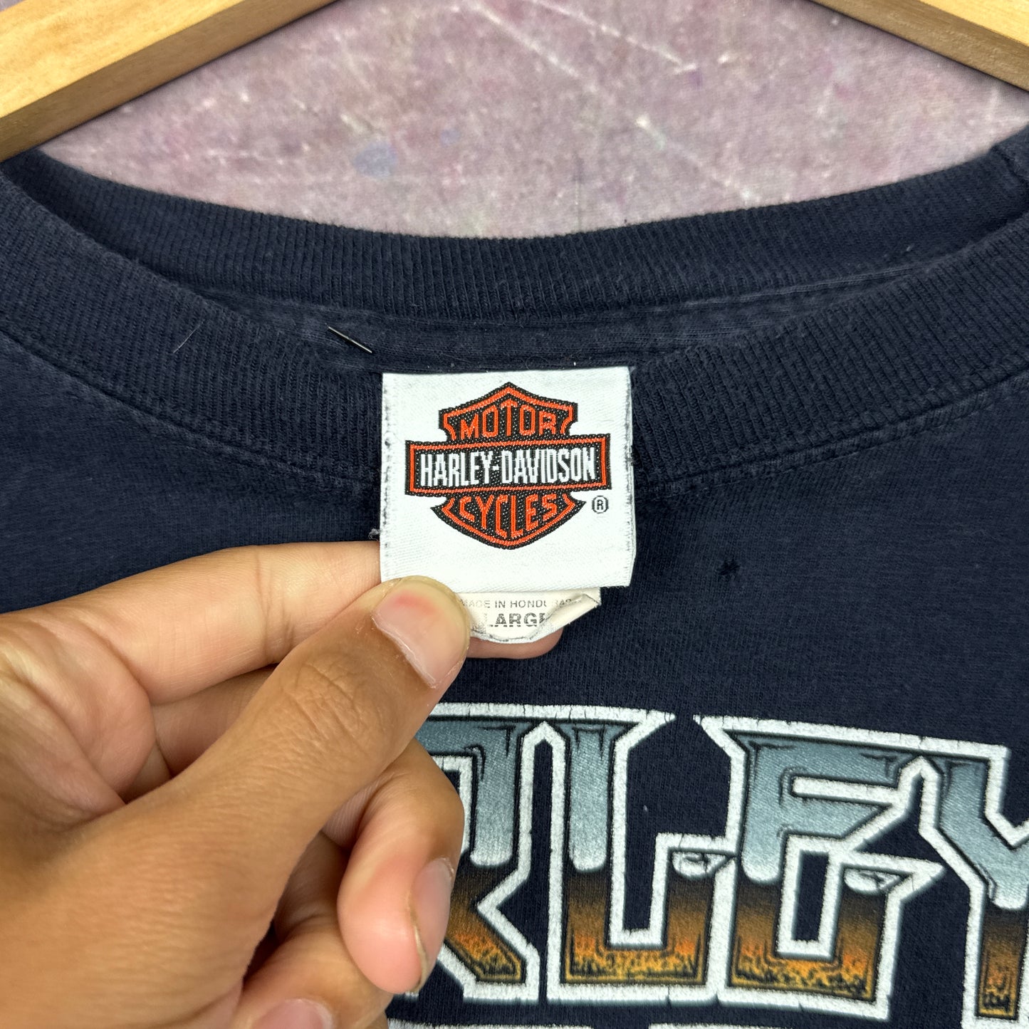 00s Navy Blue Harley Davidson Long Sleeve Shirt 3086