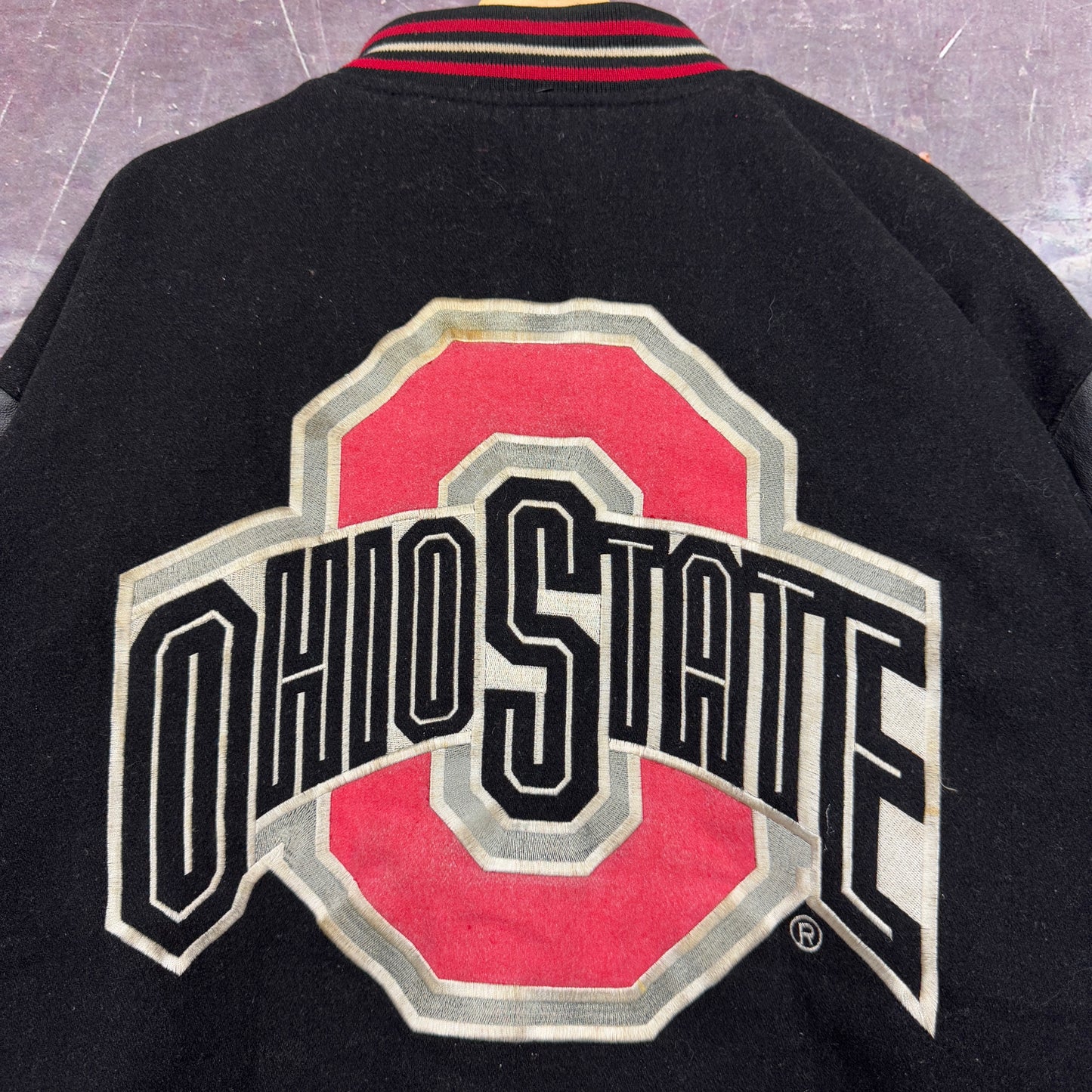 90s Black Ohio State Jeff Hamilton Reversible Letterman Varsity Jacket XL 1293