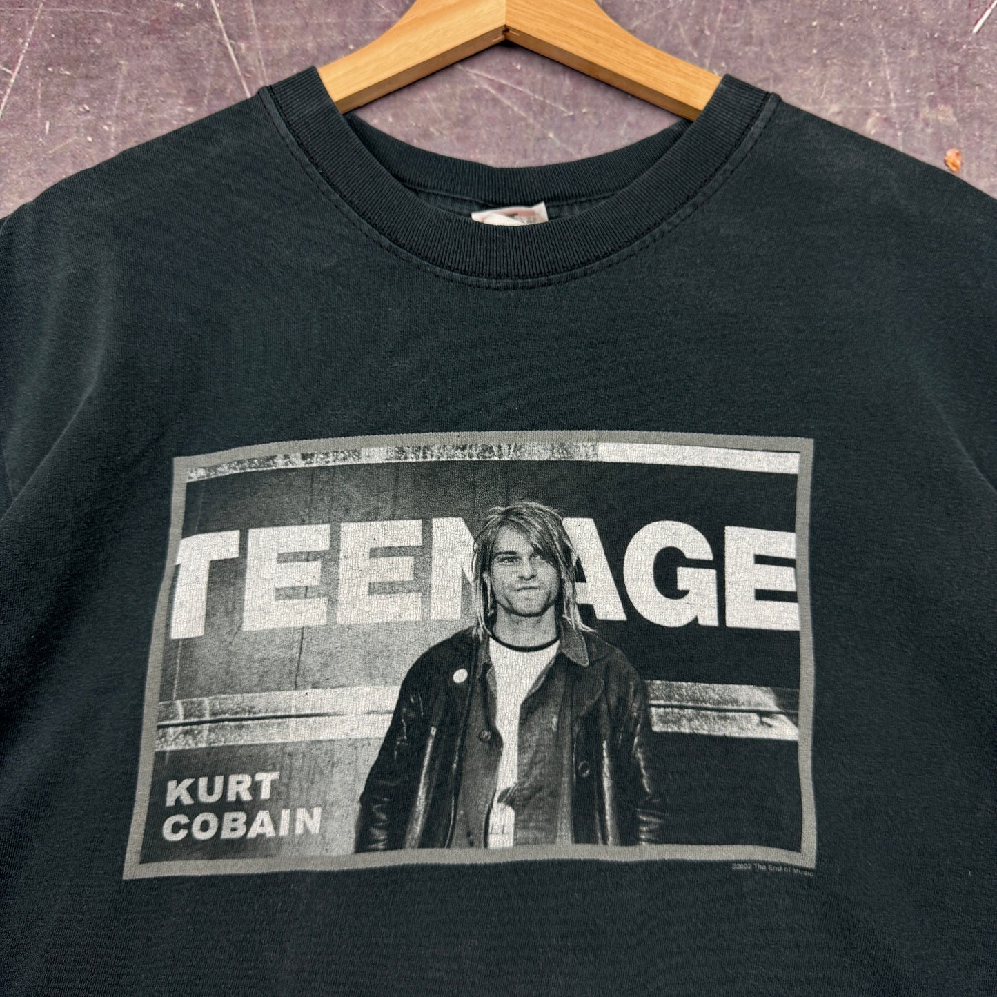 Early 00s Faded Black Kurt Cobain Teenage Graphic Shirt L 0858