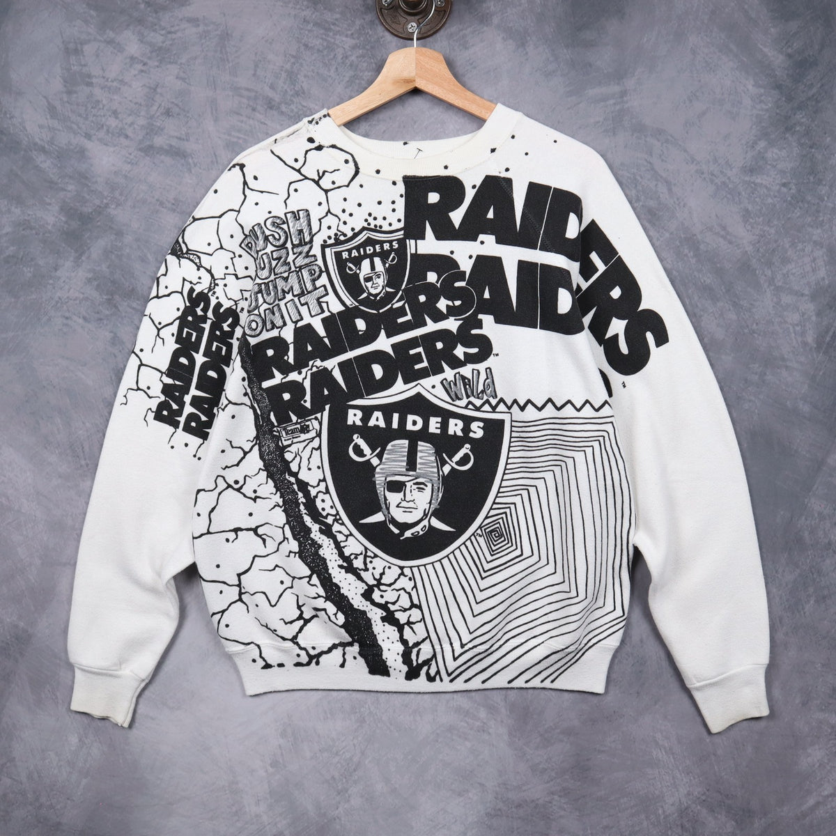 90s White Los Angeles Raiders All Over Print Crewneck Sweatshirt 6430