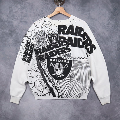 90s White Los Angeles Raiders All Over Print Crewneck Sweatshirt 6430