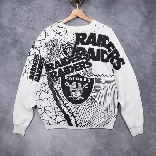 90s White Los Angeles Raiders All Over Print Crewneck Sweatshirt 6430