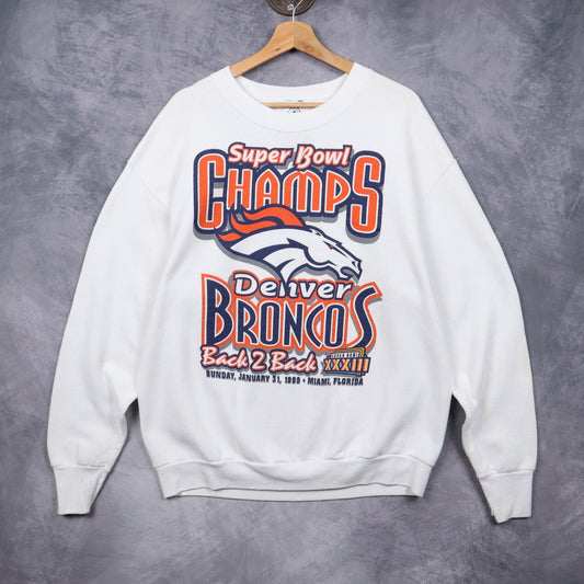 1999 White Denver Broncos Super Bowl Champs Crewneck Sweatshirt 6440