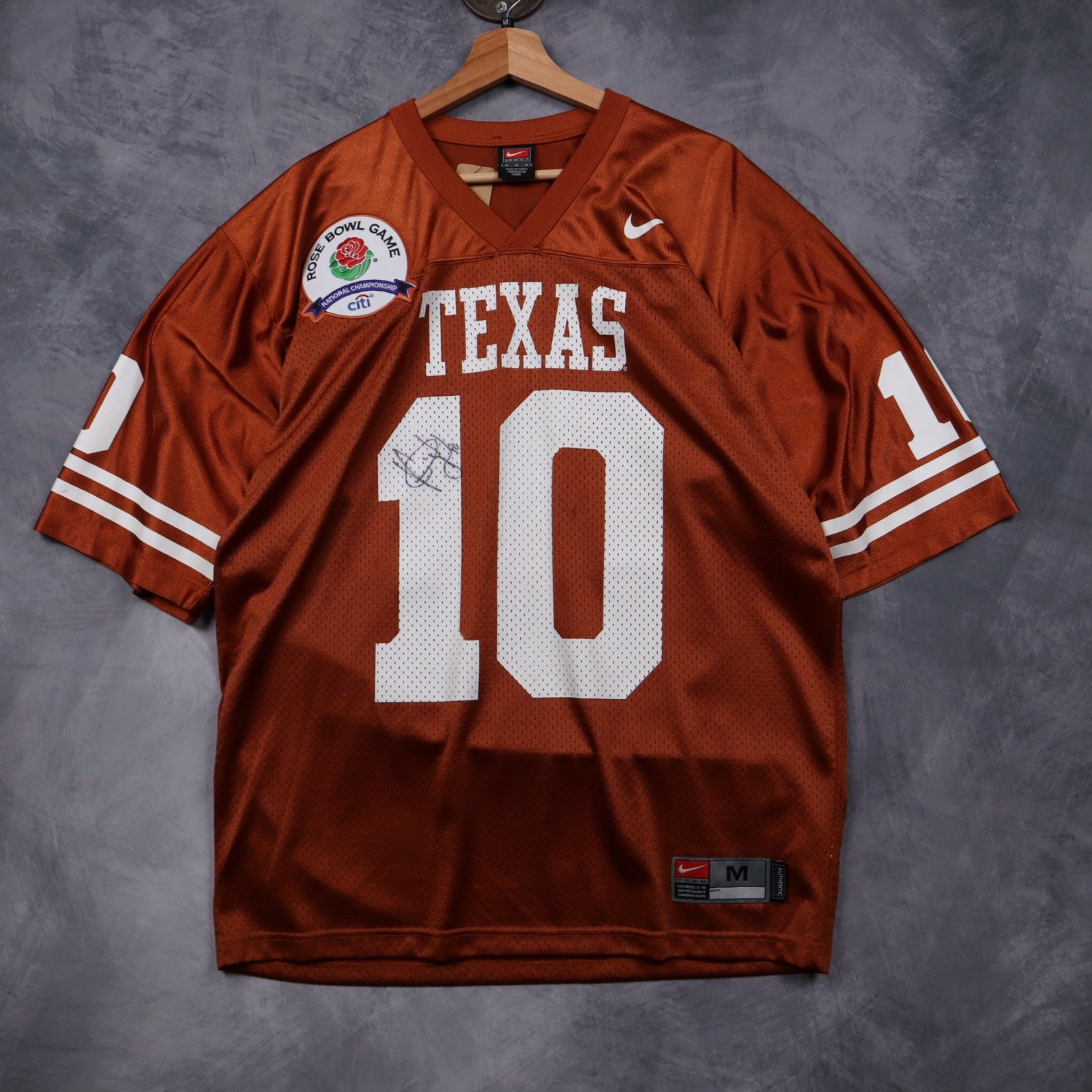 00s Orange Texas Longhorns #10 Rose Bowl National Championship Signed Nike Jersey 5887