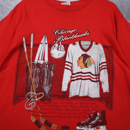 90s Red Chicago Blackhawks Nutmeg Mills Shirt 4693