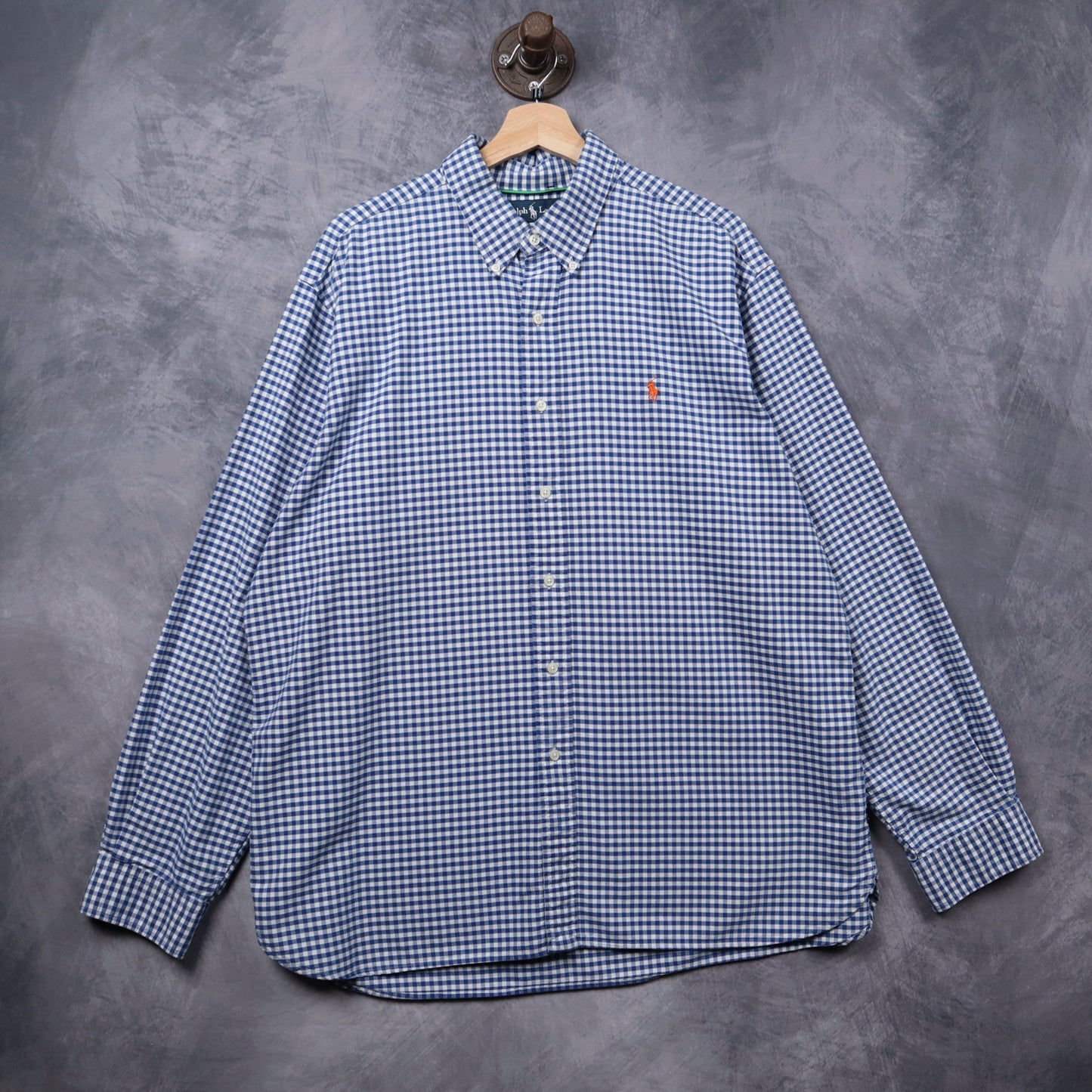 Early 2000s Blue Ralph Lauren Gingham Long Sleeve Button Up Shirt 5427