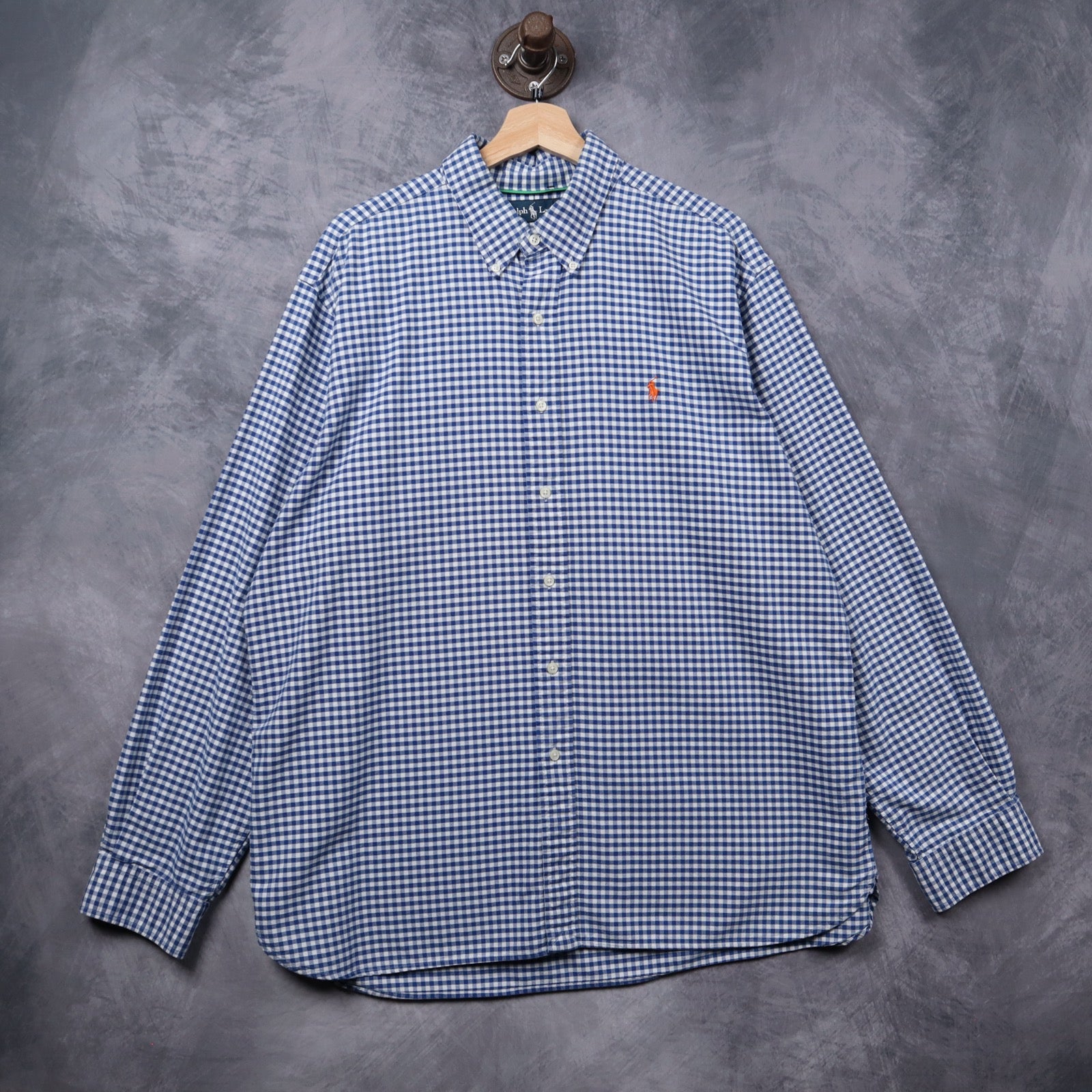Early 2000s Blue Ralph Lauren Gingham Long Sleeve Button Up Shirt 5427
