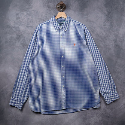 Early 2000s Blue Ralph Lauren Gingham Long Sleeve Button Up Shirt 5427