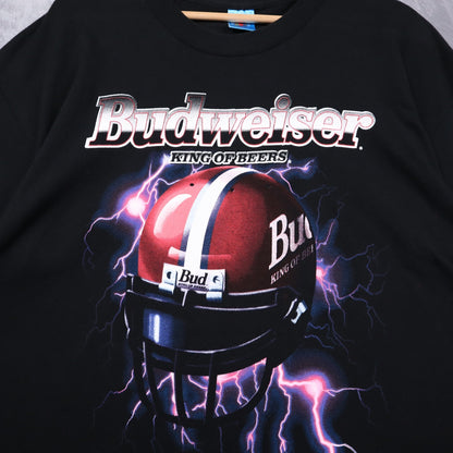 90s Black Budweiser King Of Beers Football Helmet Shirt 4682