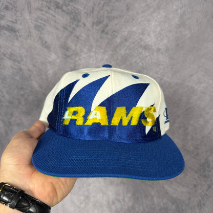 90s White Los Angeles Rams Logo Athletic Sharktooth Snapback Hat 6802