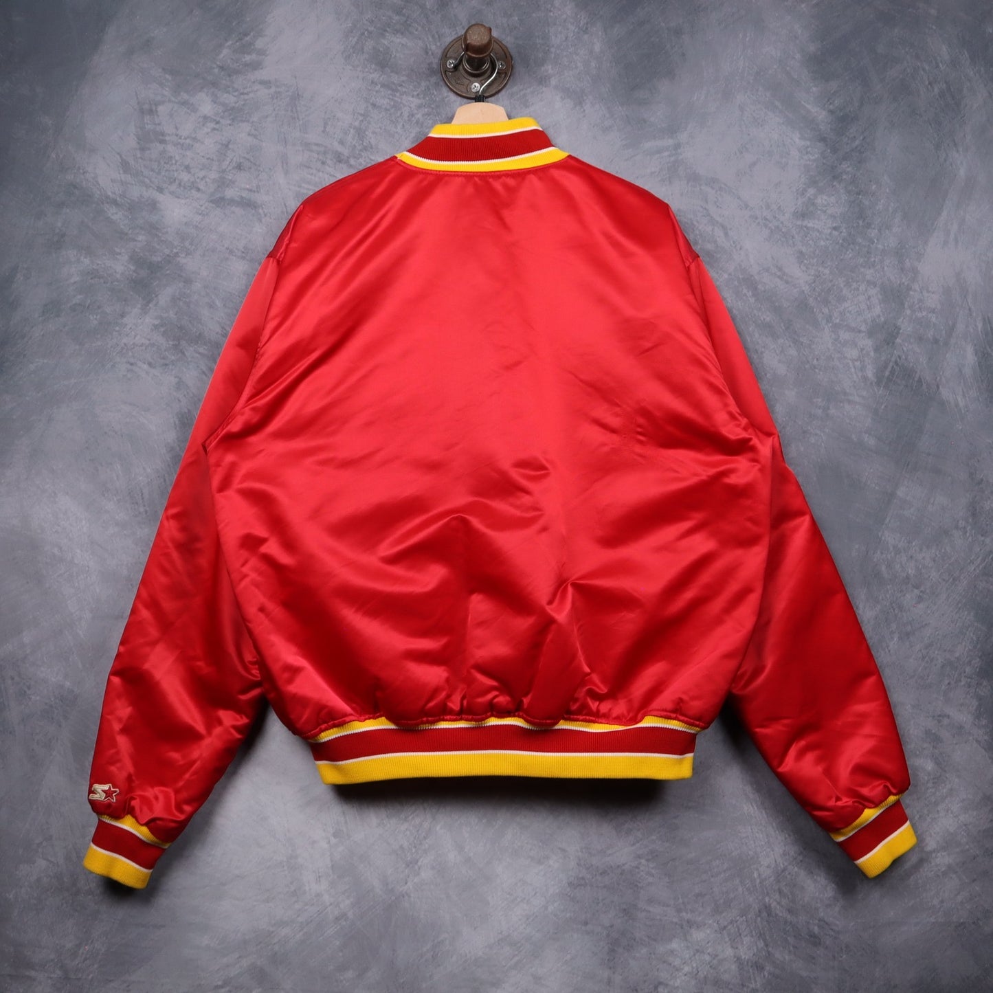 90s Red Atlanta Hawks Starter Satin Bomber Jacket 5069