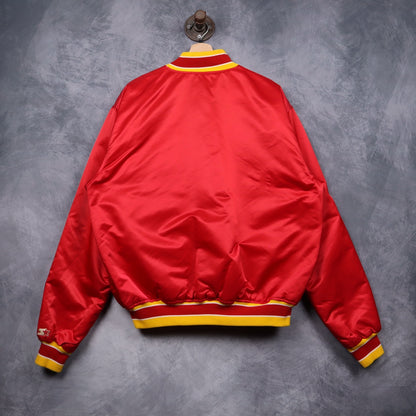 90s Red Atlanta Hawks Starter Satin Bomber Jacket 5069