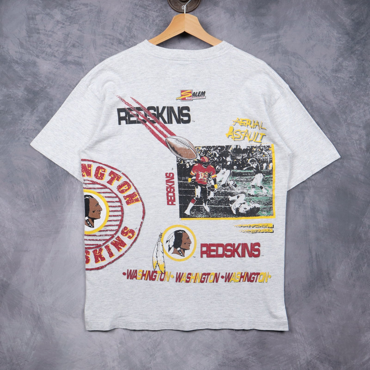 90s Grey Washington Redskins Aerial Assault All Over Print Shirt 6722
