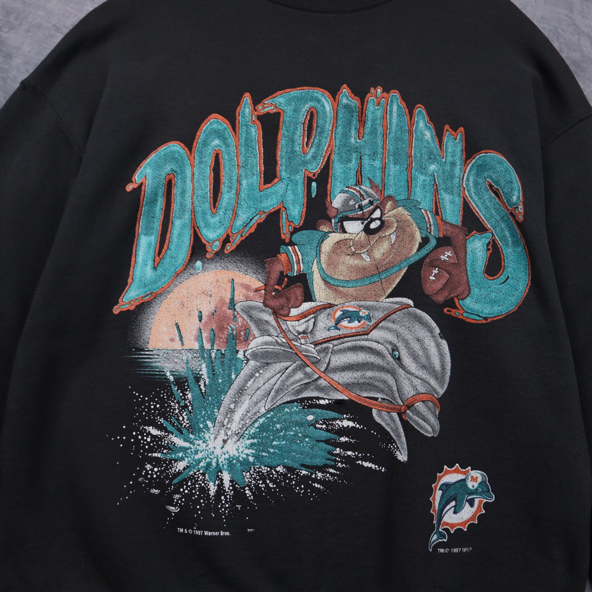 1997 Black Miami Dolphins Taz Crewneck Sweatshirt 6476