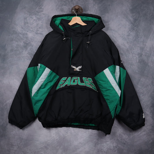 90s Black Philadelphia Eagles Starter Pullover Jacket 6505