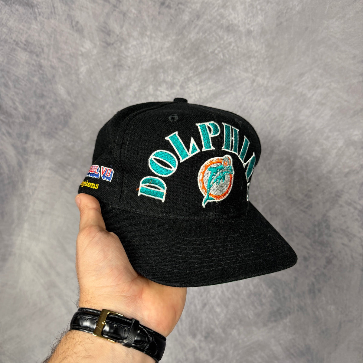90s Black Miami Dolphins Super Bowl Champions Snapback Hat 6819