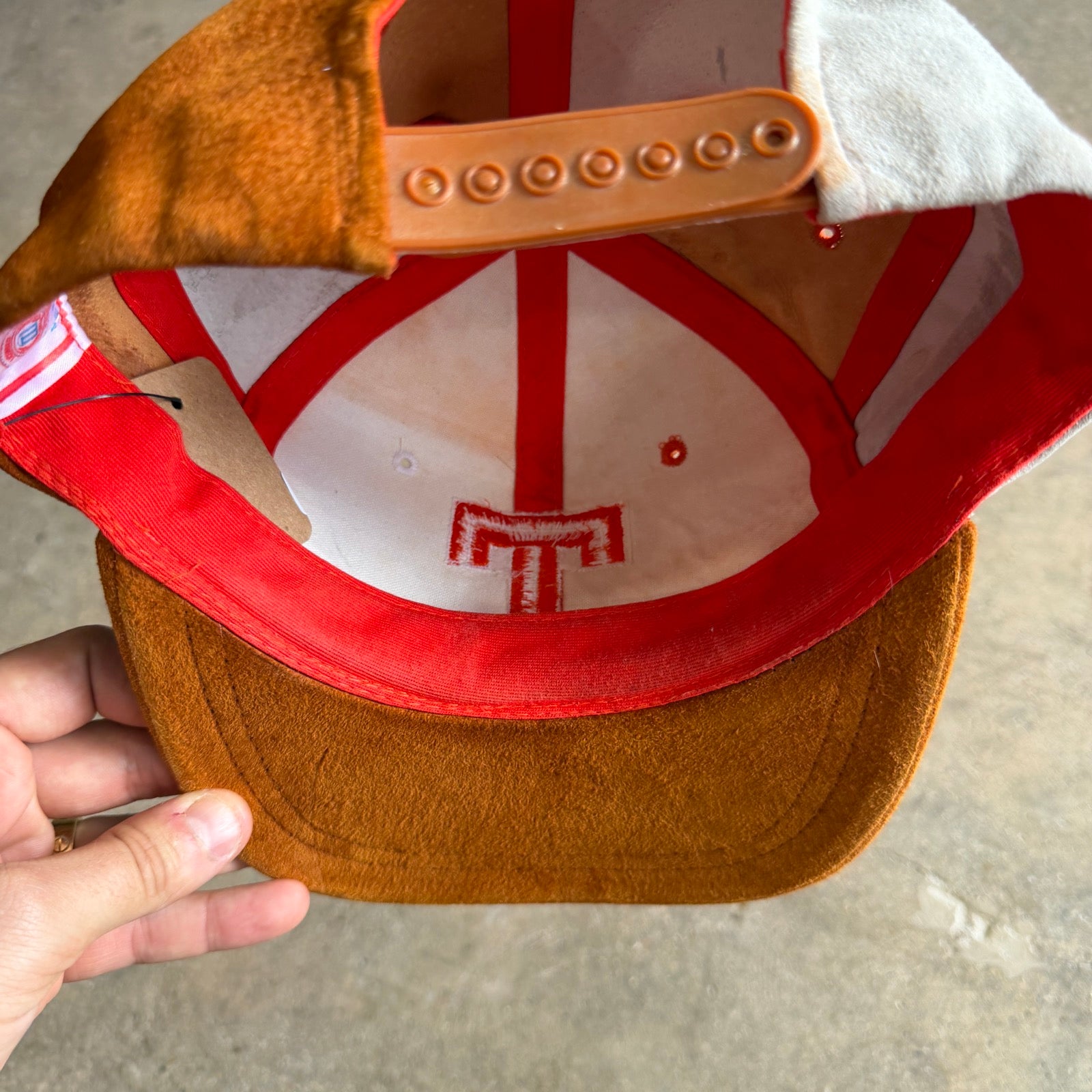 90s Burnt Orange Texas Longhorns Suede Snapback Hat 5783