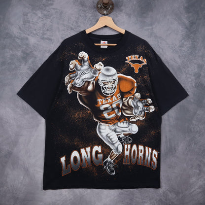 90s Black Texas Longhorns All Over Print Shirt 5730
