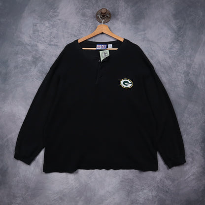 90s Black Green Bay Packers Henley Long Sleeve 6785