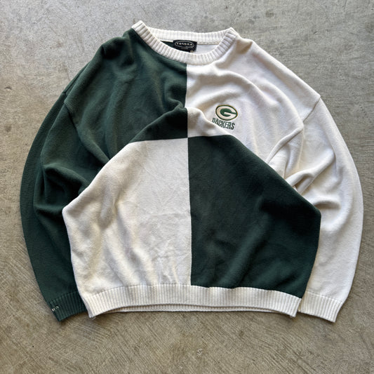 90s Green White Greenbay Packers Tundra Knit Sweater XL 0612